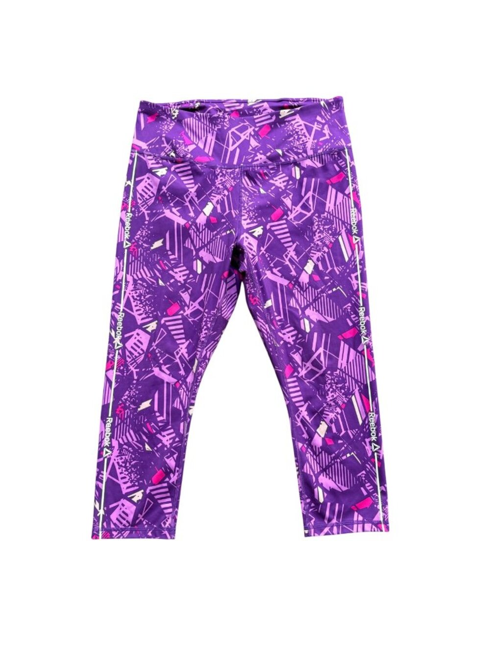 Reebok Womens Purple Printed Capri Leggings XL Geometric Pocket
